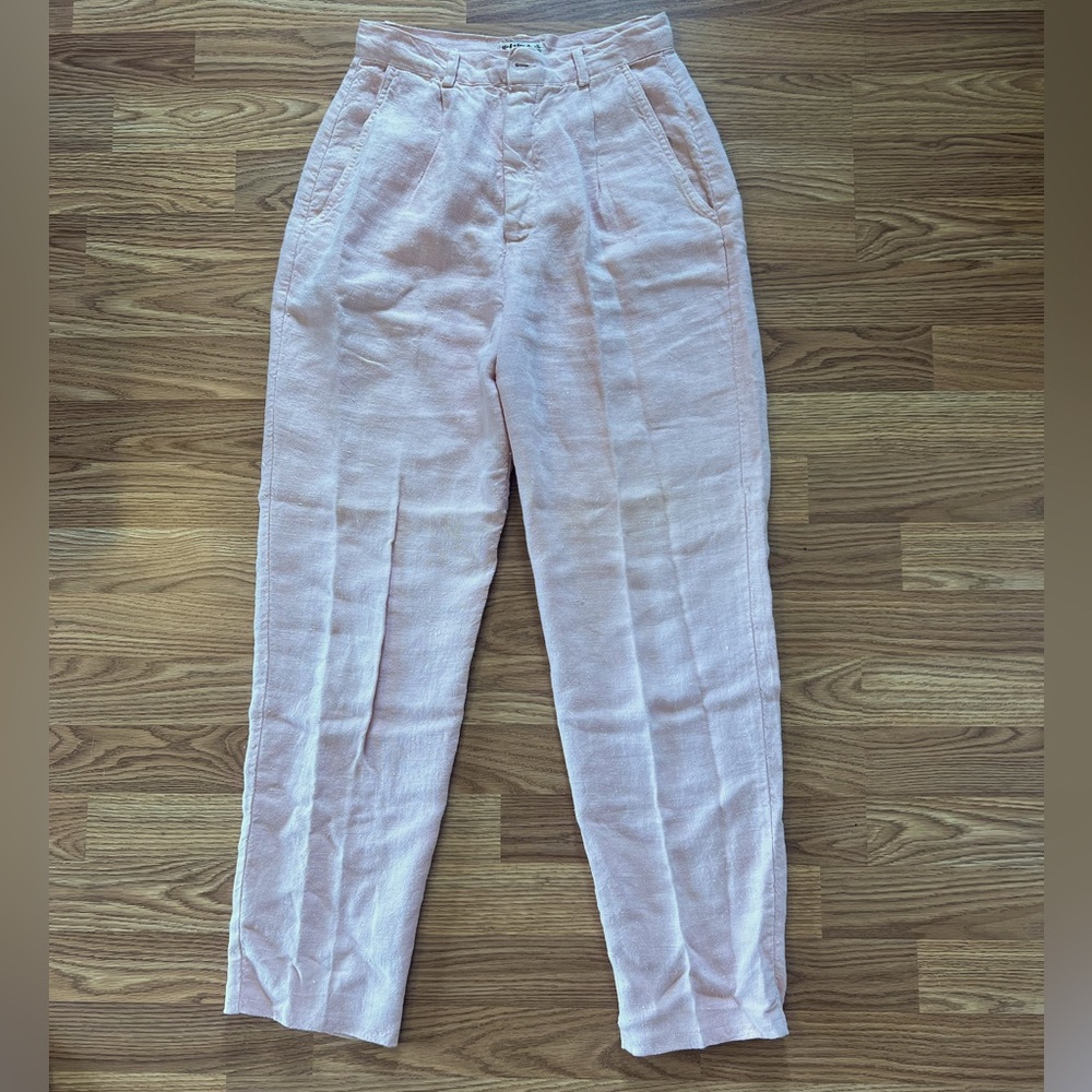 Vintage For Joseph Pink 100% Linen High Waisted Pleated Pants USA Womens 26